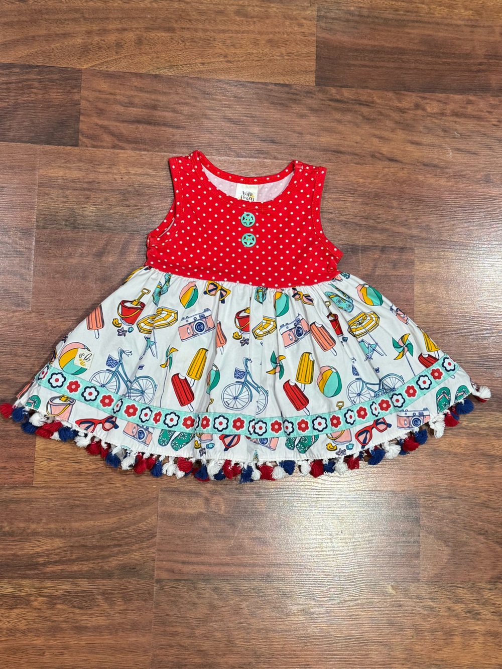 Wild Flowers - Dress - Red and White Summer Print with Tassel Trim